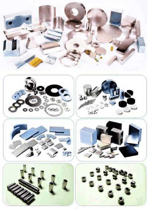 Original NdFeB material reference showing discs, rings, arcs and blocks