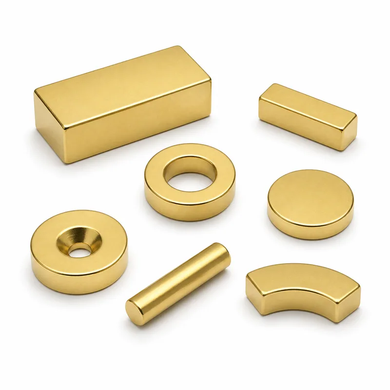Gold-coated NdFeB magnets in multiple shapes