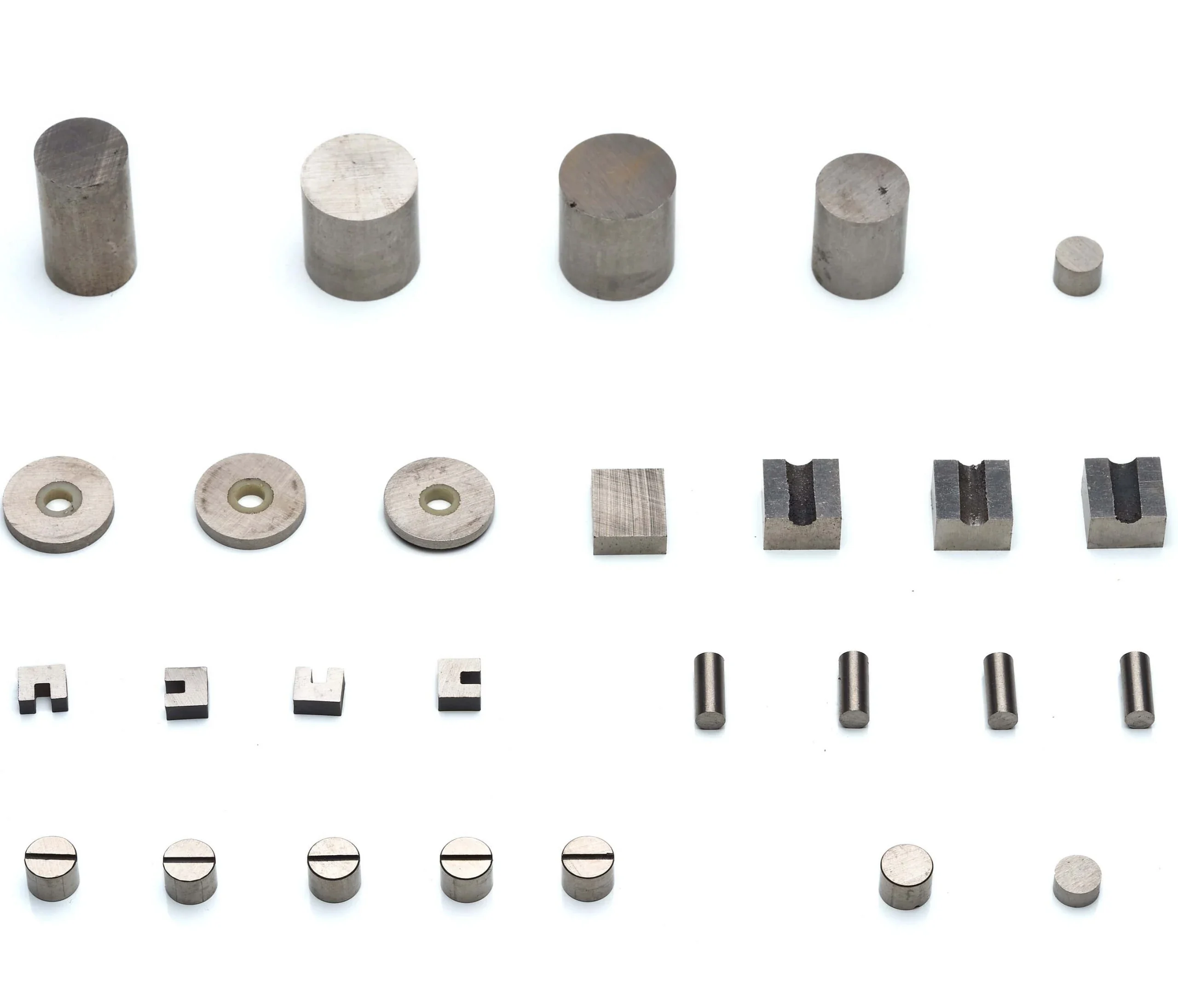 Cast AlNiCo magnet sample range showing grain and finish