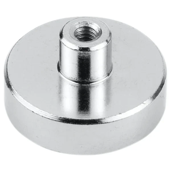 Threaded pot magnet assembly with steel shell