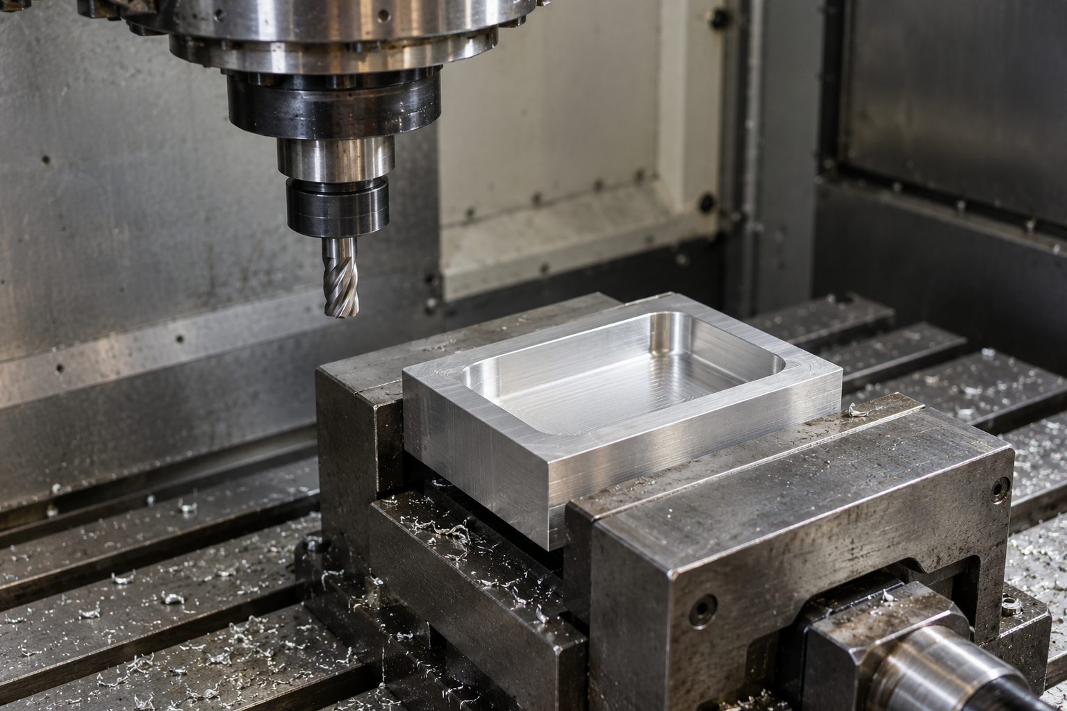 Spindle above a machined aluminum component