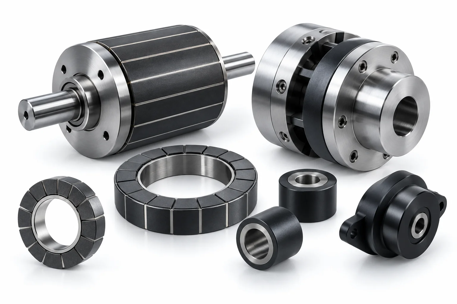 Magnetic rotors, ring arrays and coupling components on white