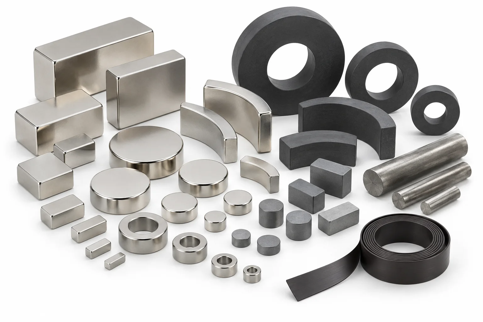 Permanent magnet shapes on a white background