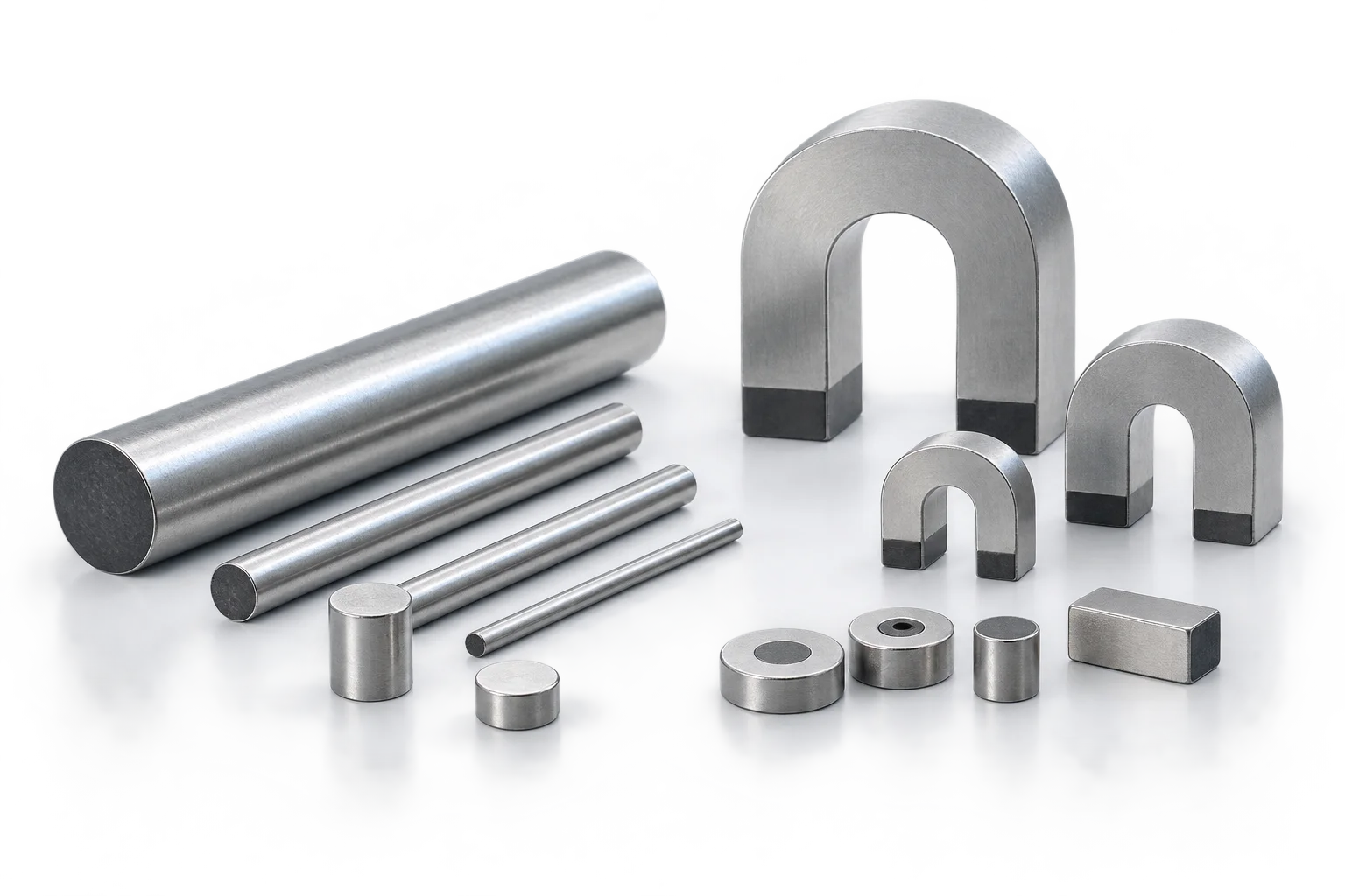 AlNiCo rod, horseshoe, ring and cylindrical geometry concept