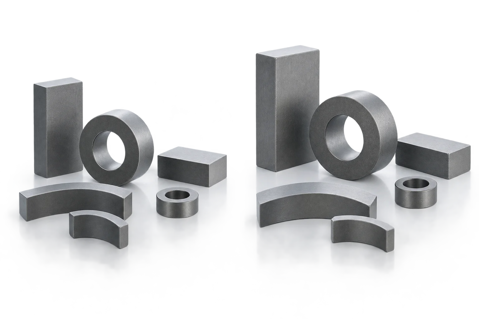 SmCo block, ring and arc geometry concept on a neutral background