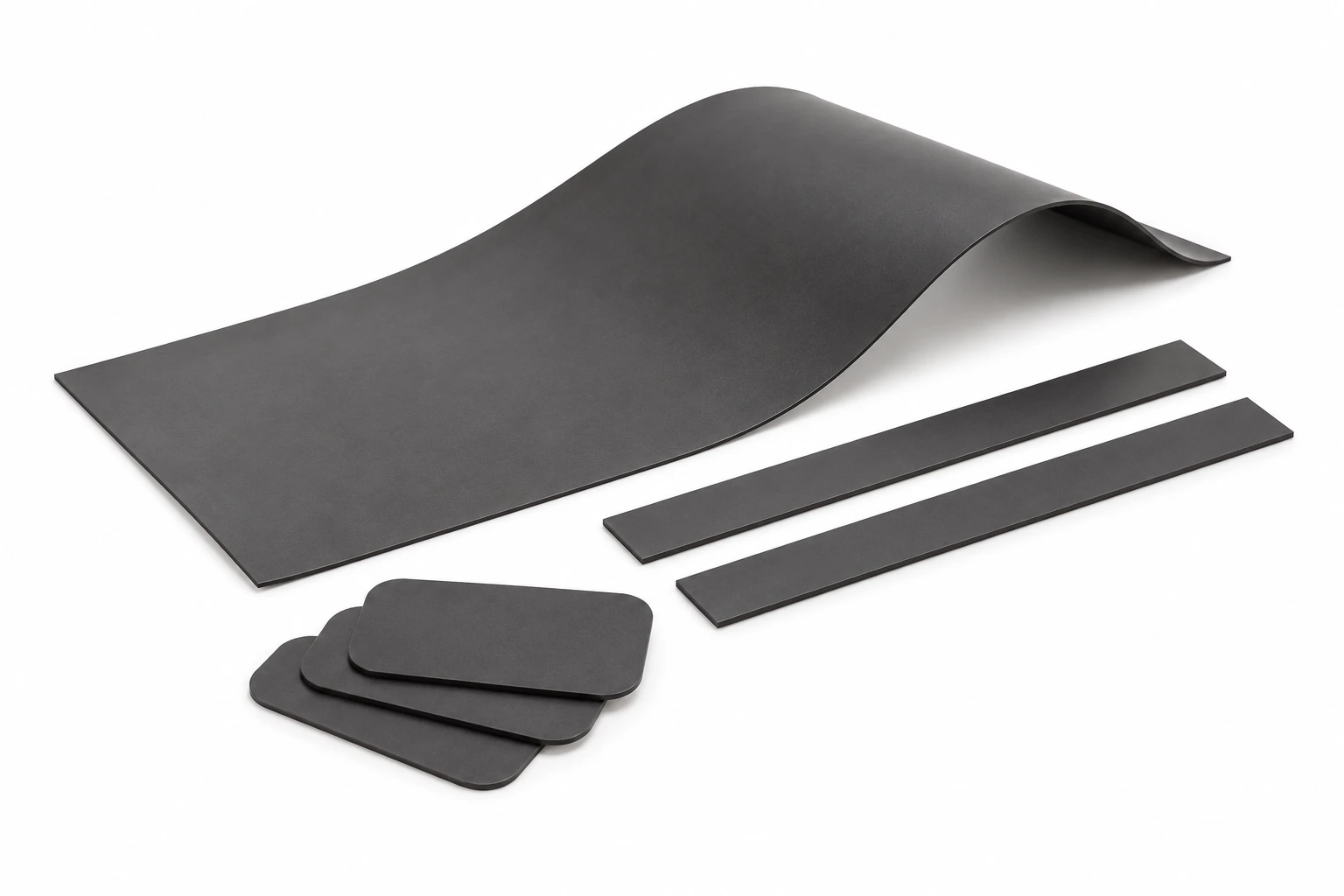 Flexible magnetic sheet, strips and converted pads