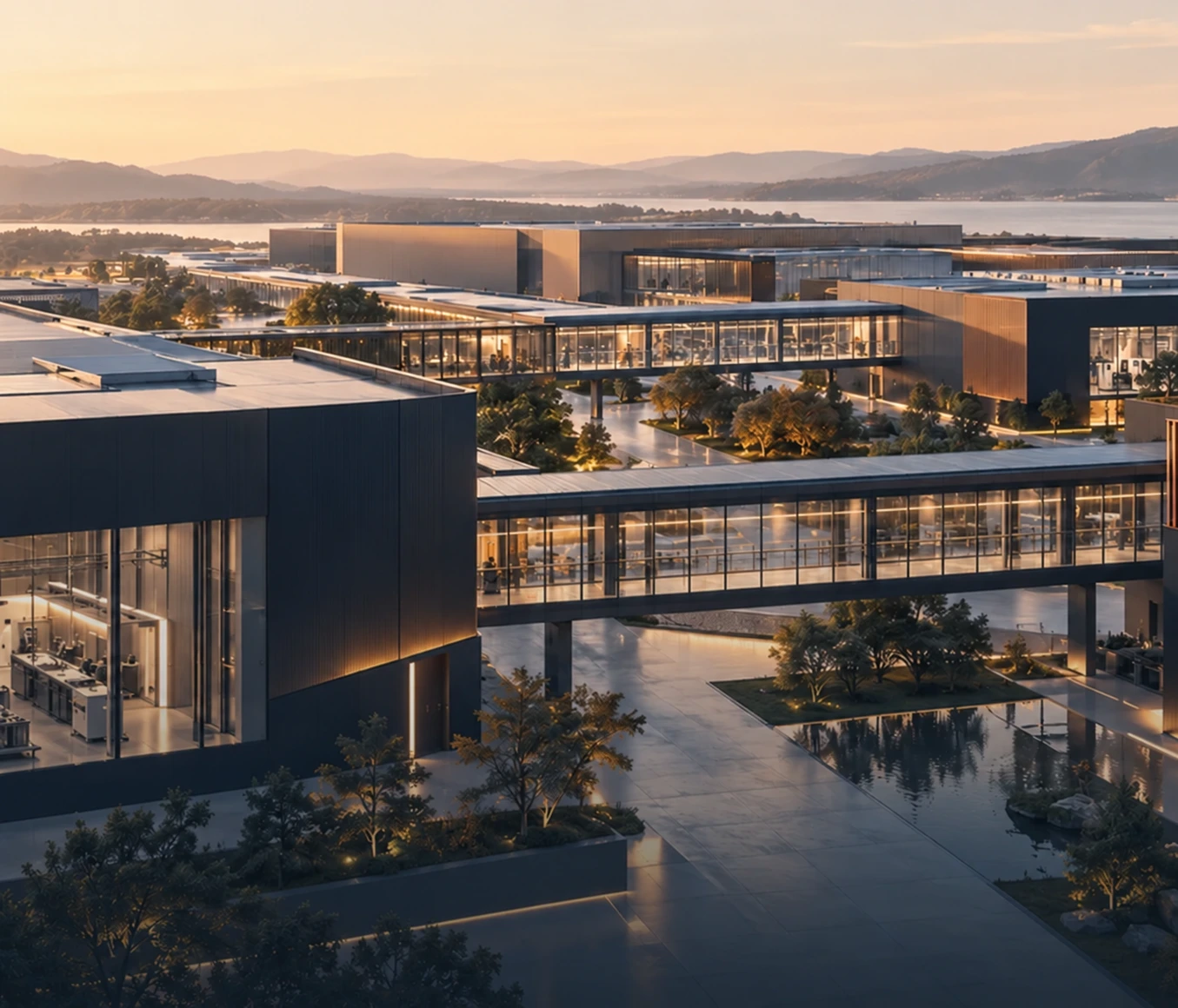 Connected manufacturing buildings and production spaces
