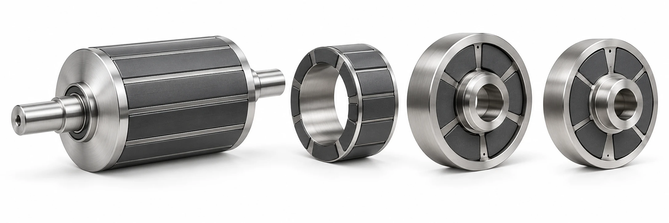 Rotor, segmented ring, coupling and magnetic assembly forms