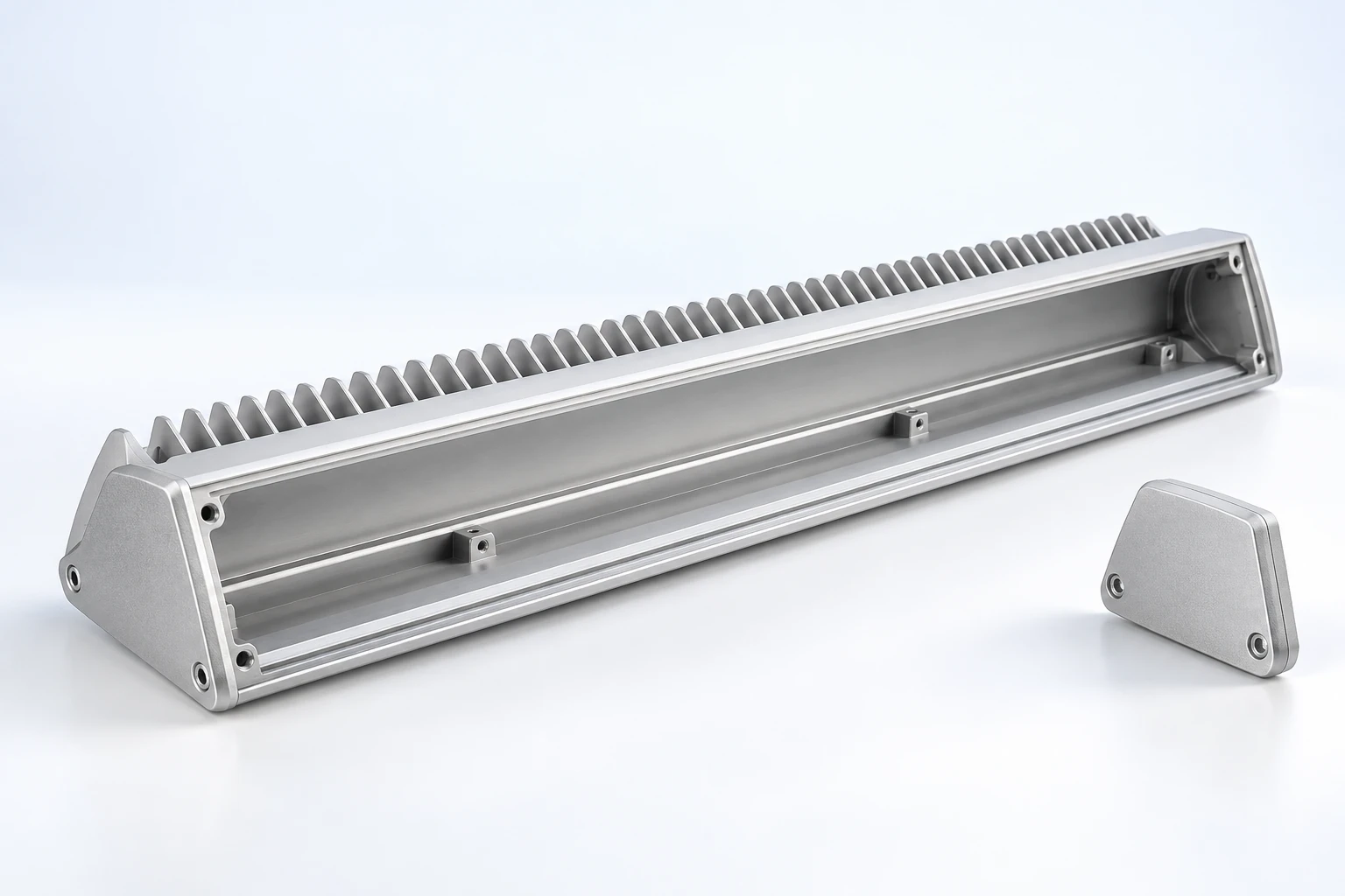 Elongated luminaire-housing form with cooling fins