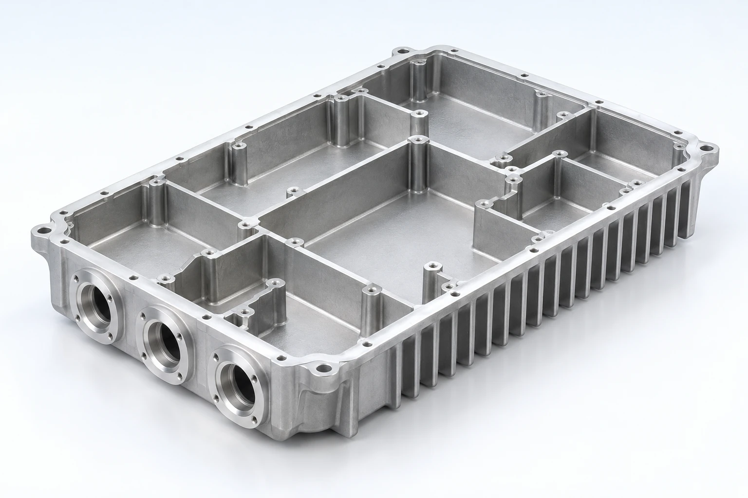 Finned radio-housing form with connector ports