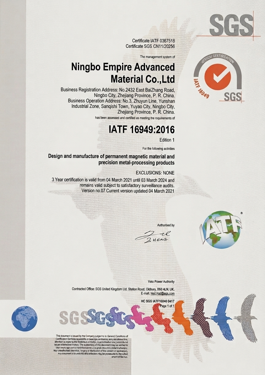 IATF 16949:2016 automotive quality certificate — China Empire