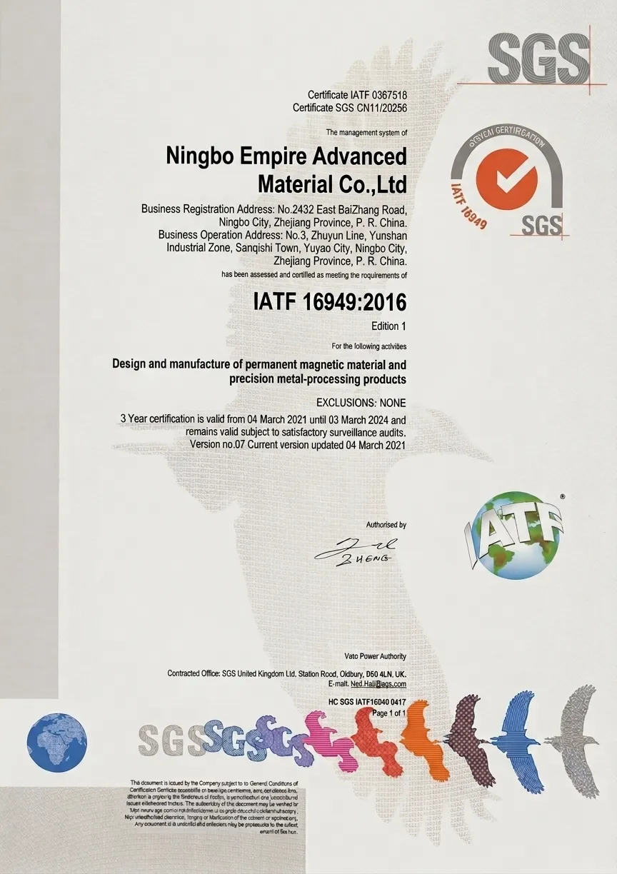 IATF 16949:2016 certificate — China Empire