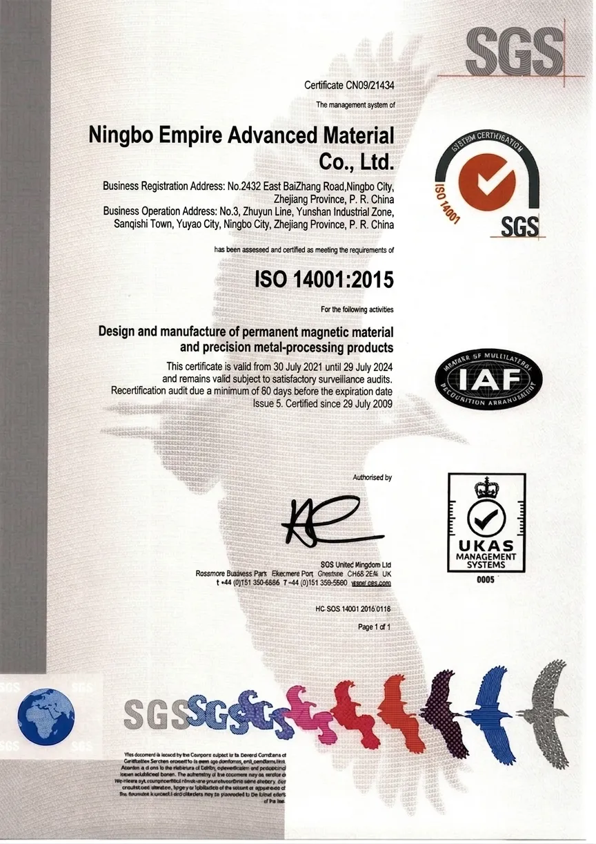 ISO 14001:2015 certificate — China Empire