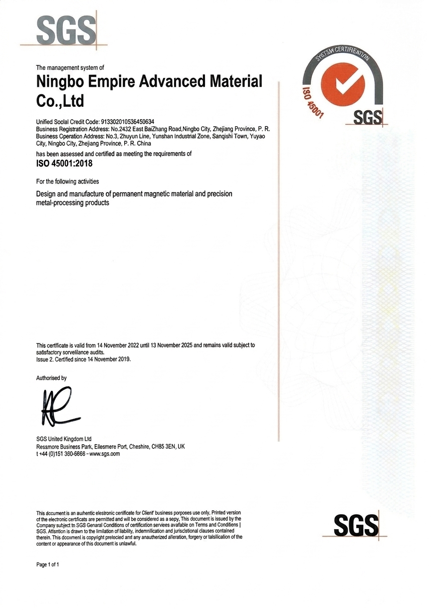 ISO 45001:2018 occupational health certificate — China Empire