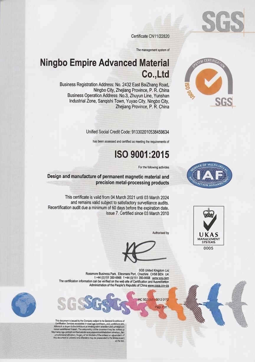 ISO 9001:2015 quality management certificate — China Empire