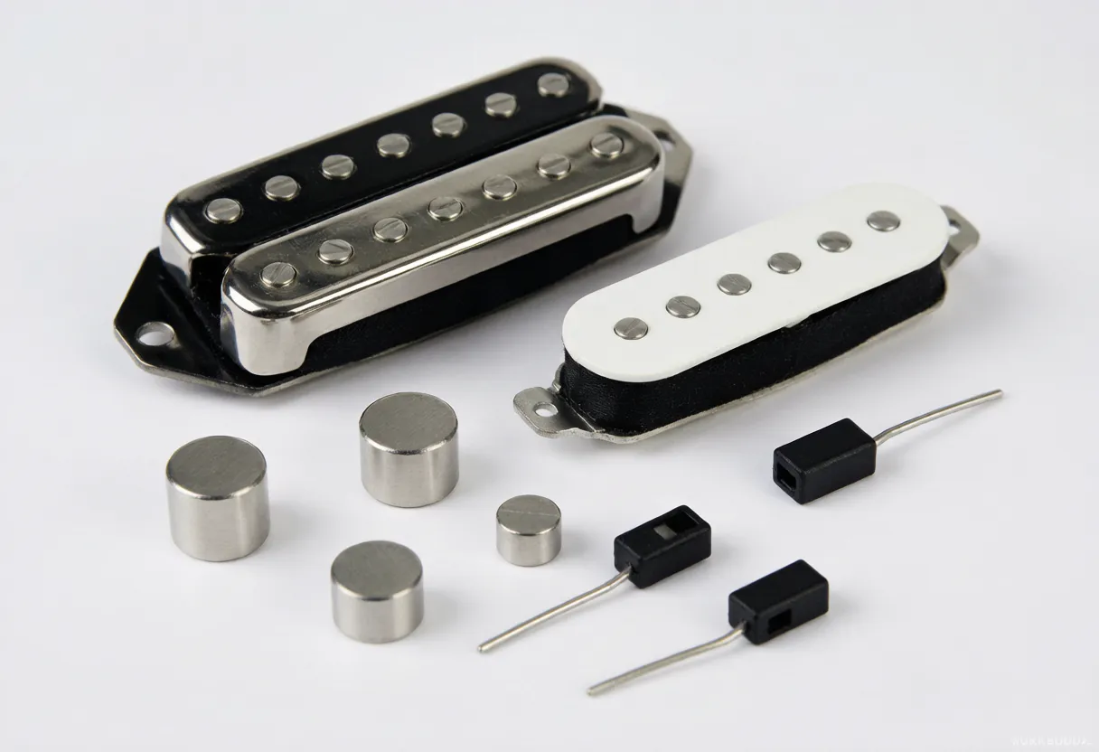 Guitar pickups and cylindrical magnetic components
