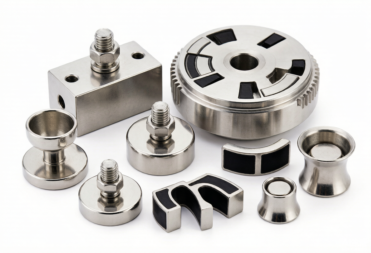 Custom magnetic assembly range with steel cups and threaded studs